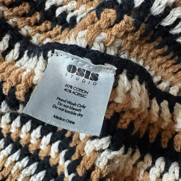 Y2K Osis Studio Striped Open Front Cardigan Black Tan Cream Cotton Blend - Picture 6 of 7